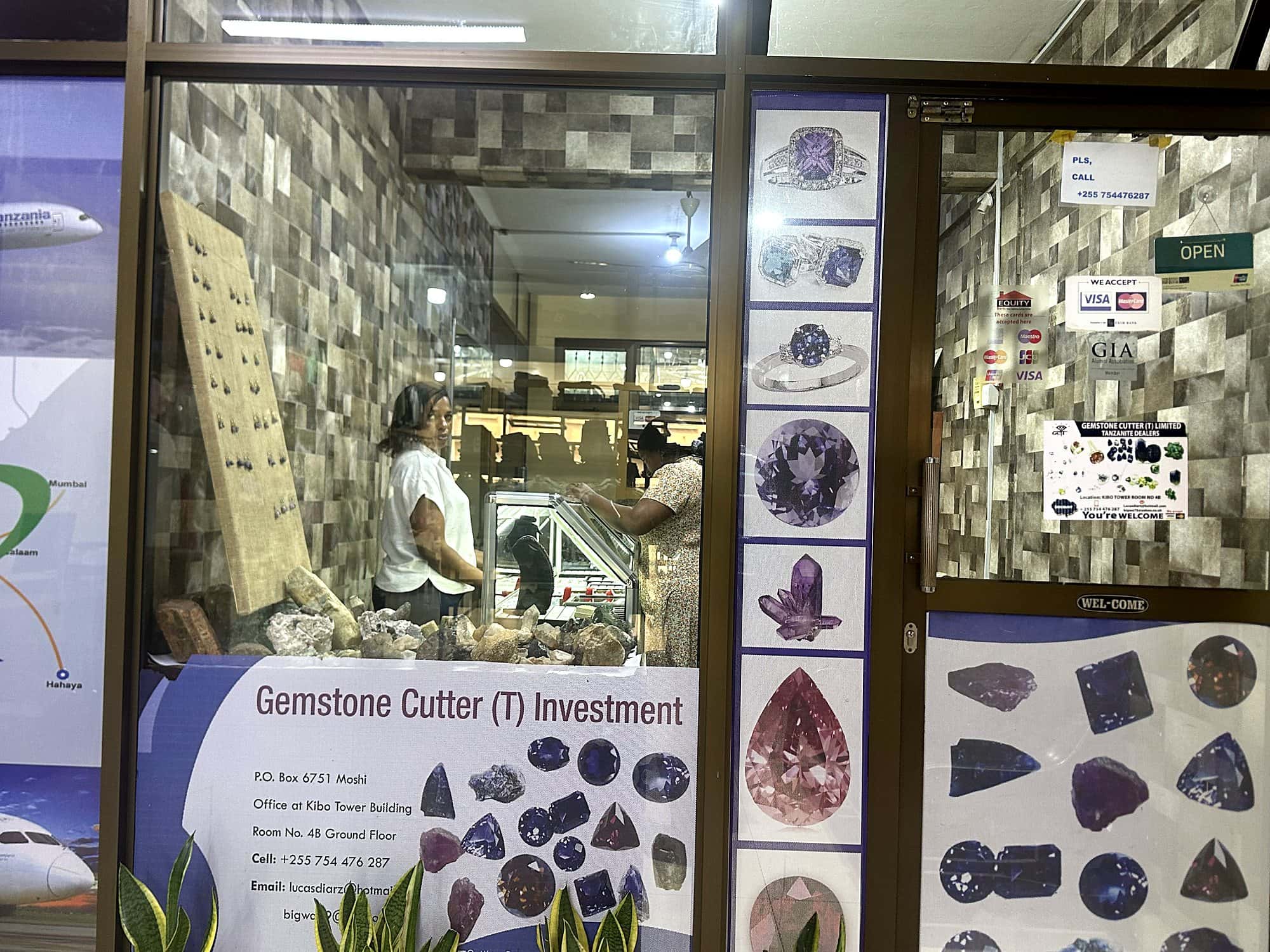 Gemstone Cutter (T) Investment storefront, Kibo Tower, Moshi