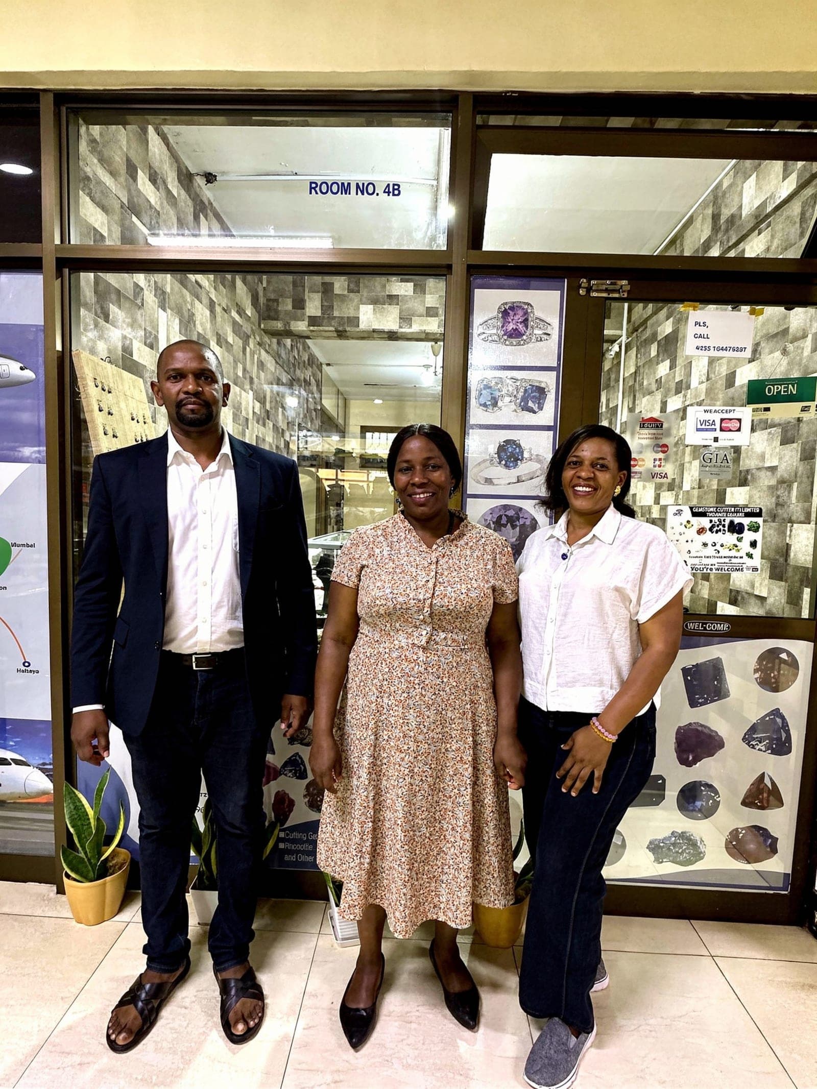 Mrema and the Gemstone Cutter (T) Investment team outside the shop in Kibo Tower